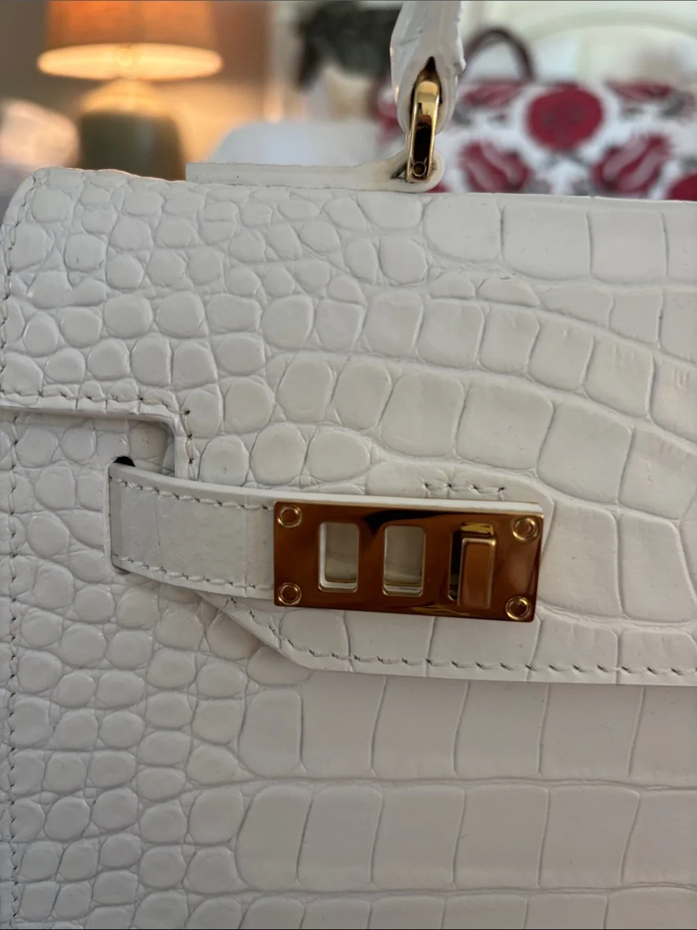 NWOT Teddy Blake AVA 11 White Croc-Embossed Leather Satchel with Gold Hardware